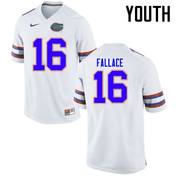 Florida Gators Youth #16 Brian Fallace College Football Jerseys White